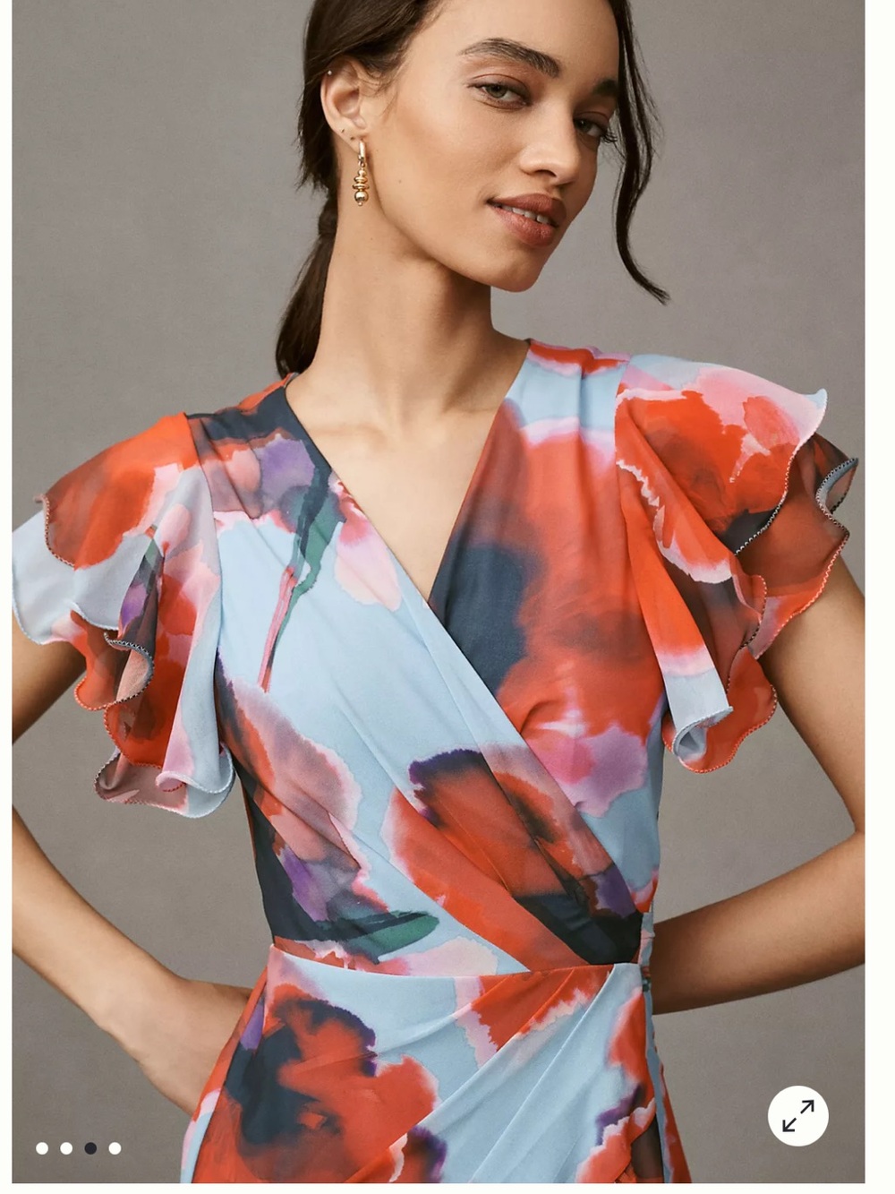 Hutch Anthropologie Zola Flutter-Sleeve Wrap Maxi Dress Size MP - Picture 3 of 13